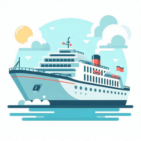 Cruise ship. Vector illustration in flat cartoon style. Isolated on white background.のイラスト素材