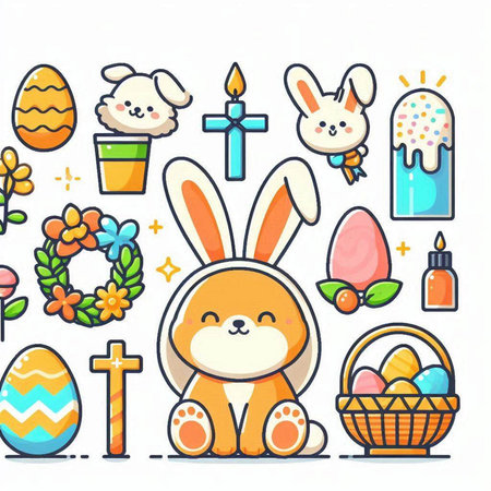 Easter doodle icons set. Colorful vector illustration.のイラスト素材