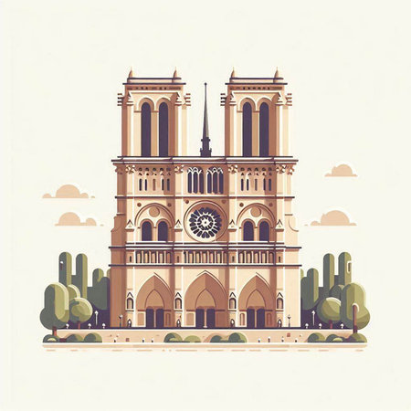 Notre Dame Cathedral in Paris, France. Vector illustration in flat styleのイラスト素材