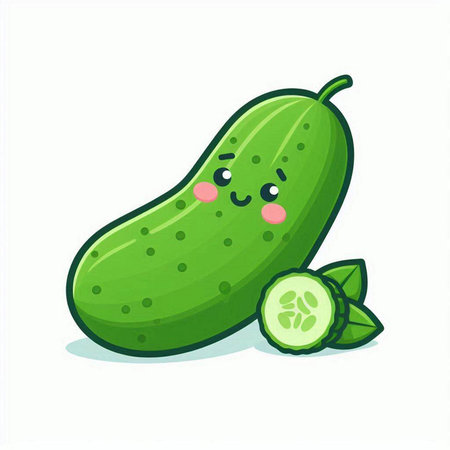 Cucumber cartoon character. Cucumber vector illustration. Cucumber icon isolated on white background. Cucumber vector illustrationのイラスト素材