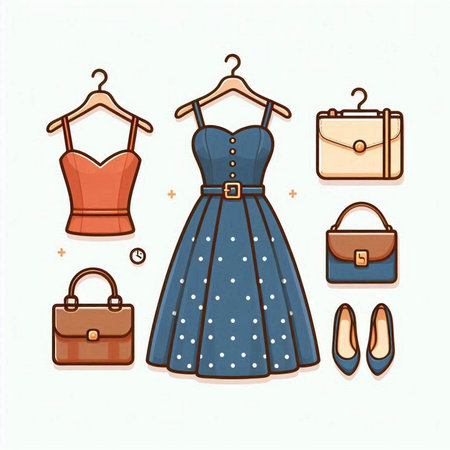 Women's clothing and accessories. Vector illustration of a woman's clothing.のイラスト素材