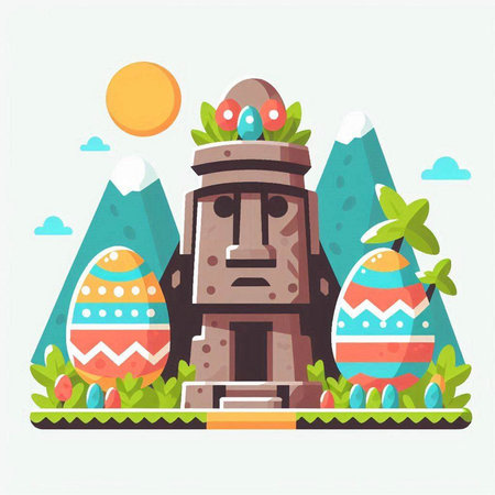 Easter egg hunt flat vector illustration. Happy Easter holiday concept.のイラスト素材