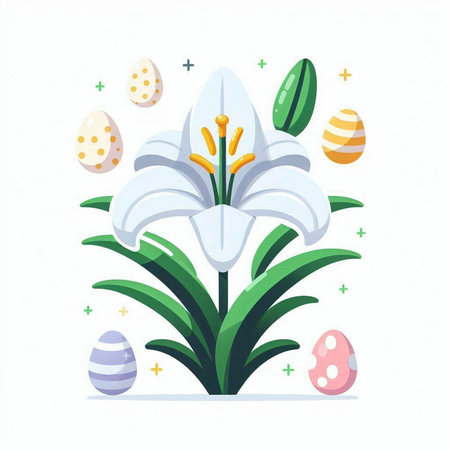 Easter greeting card with lily and eggs. Vector illustration.のイラスト素材