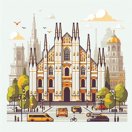 Church of the Sacred Heart of Jesus in Milan, Italy. Vector illustrationのイラスト素材