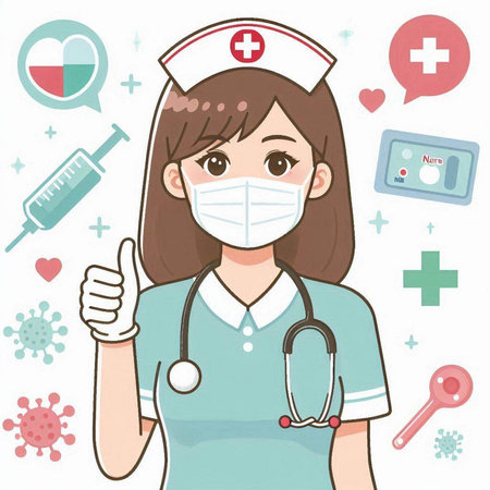 Nurse with stethoscope and thumb up, vector illustration.のイラスト素材