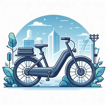 Bicycle on the background of the city landscape. Vector illustration.のイラスト素材