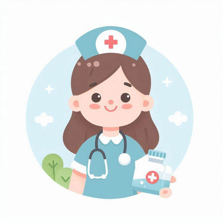 Cute little girl in medical uniform with stethoscope. Vector illustration.のイラスト素材