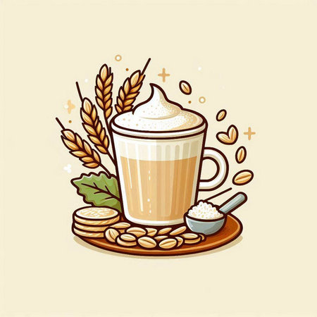 Coffee latte cup with cream and grains. Vector illustration.のイラスト素材