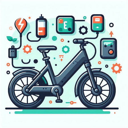 Modern electric bike with flat design icons. Vector illustration in a flat style.のイラスト素材