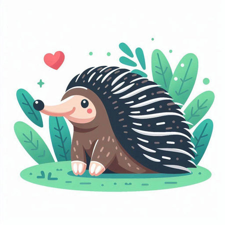 Cute hedgehog on the grass. Vector illustration in cartoon style.のイラスト素材