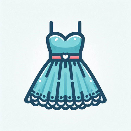 Cute blue dress with a heart on a white background. Vector illustration.のイラスト素材