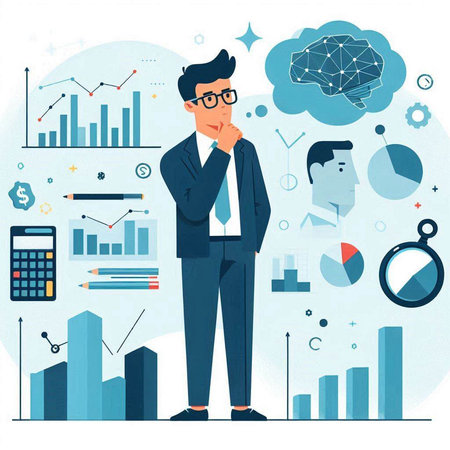 Businessman thinking about problem. Vector illustration in flat cartoon style.のイラスト素材