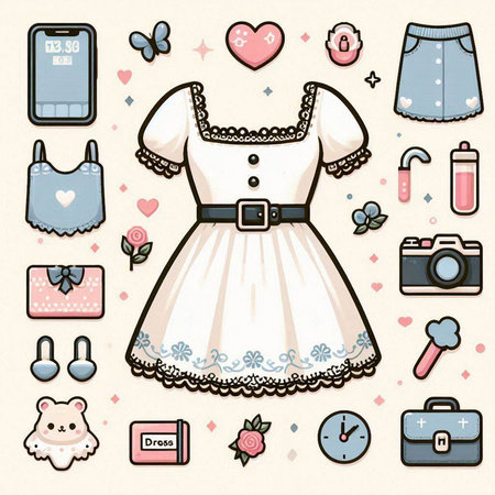 Cute set of baby clothes and accessories. Vector illustration in retro style.のイラスト素材