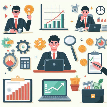 Business icons set. Flat illustration of set of business icons for web designのイラスト素材