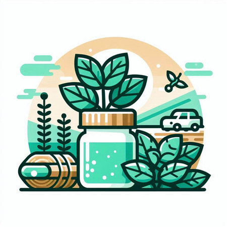 Cannabis in a jar. Vector illustration in flat style.のイラスト素材