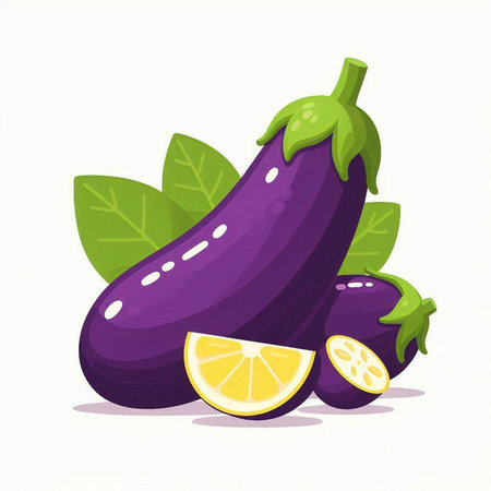 Eggplant and lemon on a white background. Vector illustration.のイラスト素材