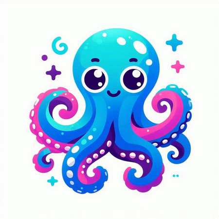 Cute cartoon octopus isolated on white background. Vector illustration.のイラスト素材