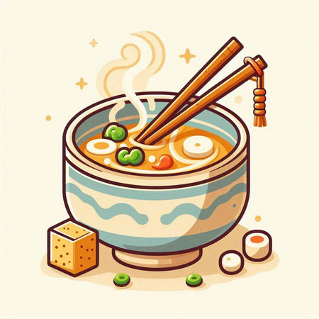 Noodles soup in bowl with chopsticks. Vector illustration.のイラスト素材