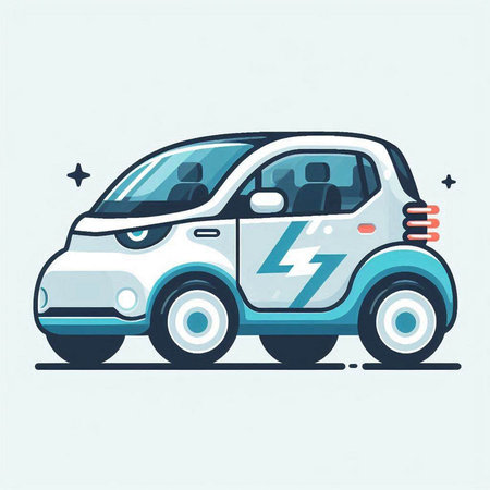 Electric car. Electric vehicle. Vector illustration in flat cartoon style.のイラスト素材