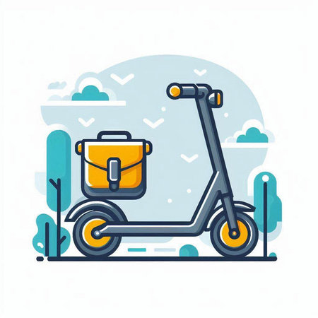 Vector illustration of scooter with briefcase on white background. Flat style.のイラスト素材