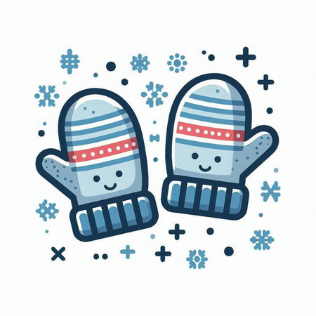 Vector illustration of cute winter mittens in doodle style.のイラスト素材