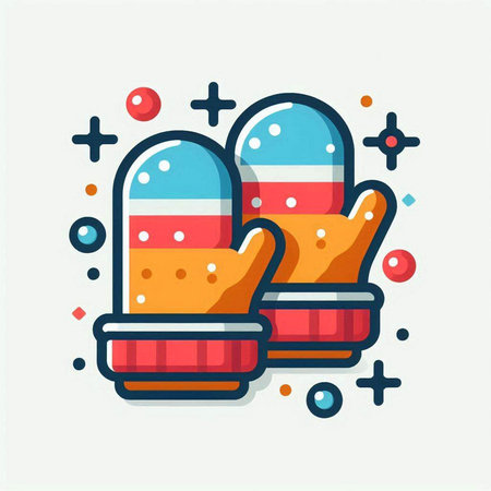 Oven mittens icon in flat color style. Vector illustration.のイラスト素材
