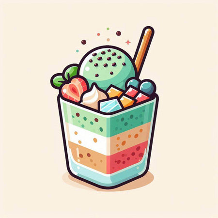 Fruit ice cream in a cup. Vector illustration in cartoon style.のイラスト素材