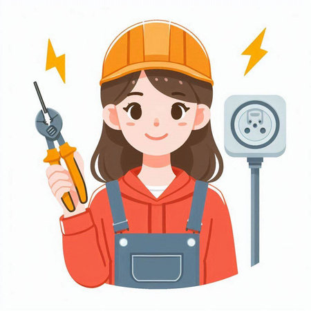 Female electrician. Vector illustration in a flat style on a white background.のイラスト素材