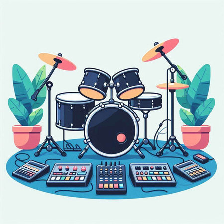 Drum kit on the table. Vector illustration in flat style.のイラスト素材