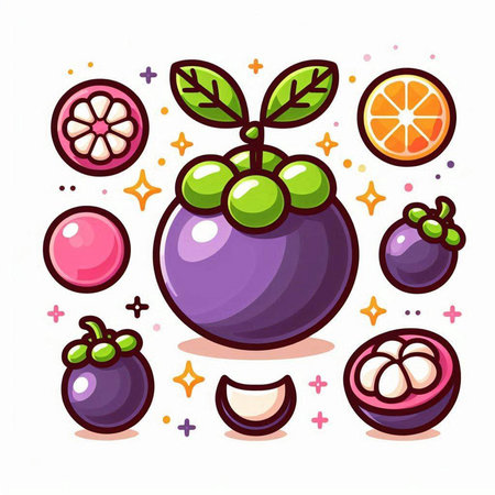 Mangosteen fruit vector illustration. Cartoon mangosteen icon.のイラスト素材