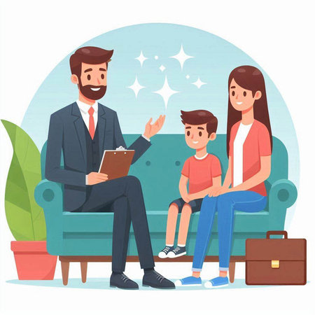 Father, mother and son sitting on sofa at home. Vector illustrationのイラスト素材