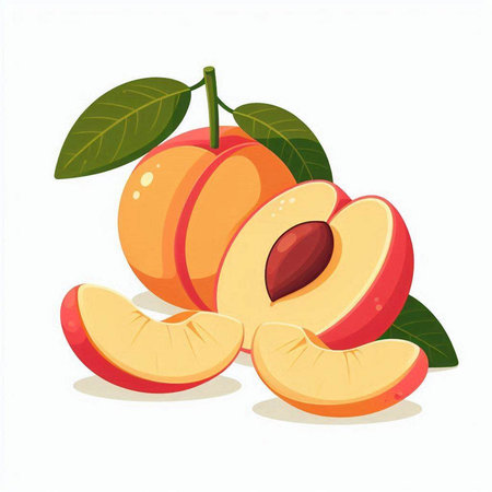 Peach fruit isolated on white background. Vector illustration. Eps 10.のイラスト素材
