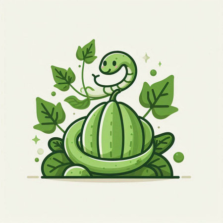 Cute green crocodile with leaves. Vector illustration in cartoon style.のイラスト素材