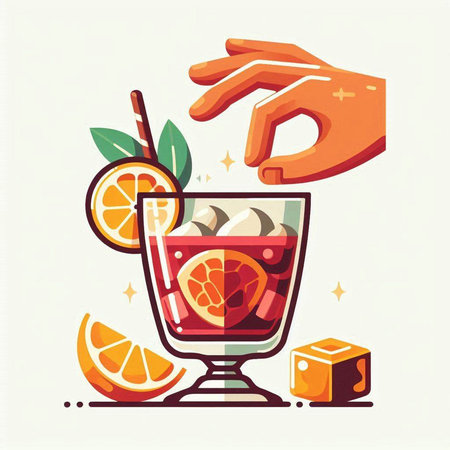 Cocktail drink with orange and ice. Vector illustration in flat styleのイラスト素材