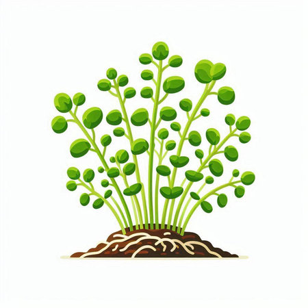 Green sprouts isolated on white background. Vector illustration of microgreens.のイラスト素材