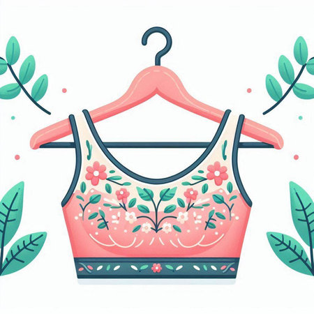 Women's clothing on a hanger with floral pattern. Vector illustration.のイラスト素材