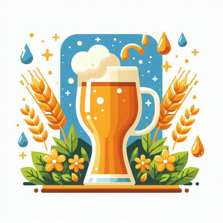 Beer glass with foam and wheat. Vector illustration in flat style.のイラスト素材