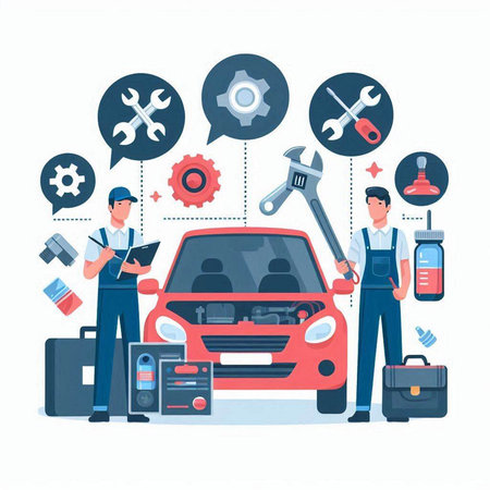 Car service. Mechanic, mechanic, repairman. Flat vector illustrationのイラスト素材