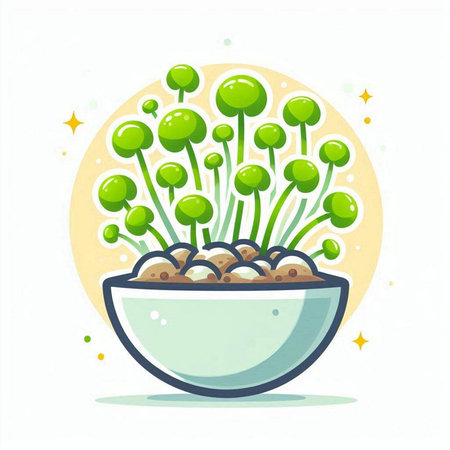 Cute cartoon microgreens in a bowl. Vector illustration.のイラスト素材