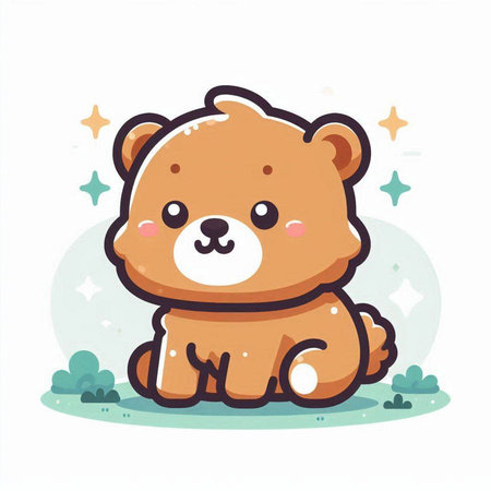 Cute teddy bear sitting on the grass. Vector illustration.のイラスト素材