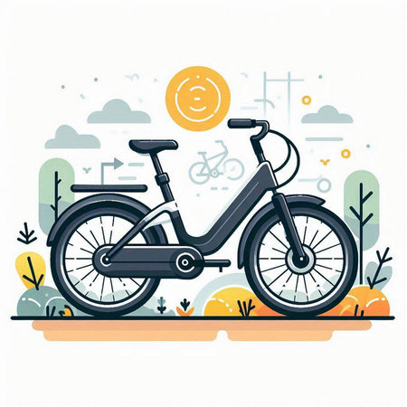 Vector illustration of bicycle on the road in the park. Flat style design.のイラスト素材
