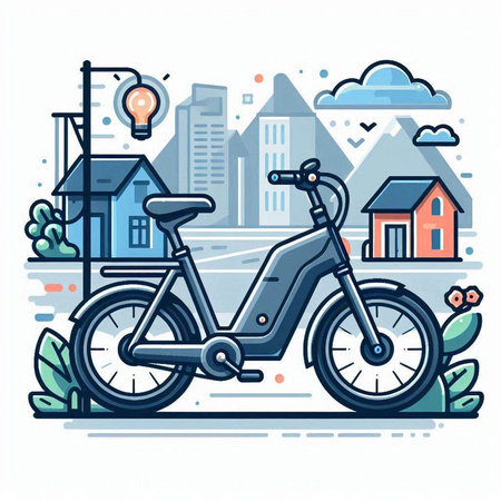 Bike on the city street. Vector illustration in flat style.のイラスト素材