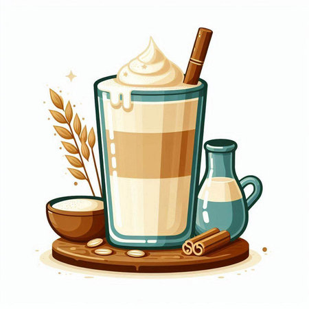 Milkshake with whipped cream, cinnamon and coffee beans. Vector illustrationのイラスト素材