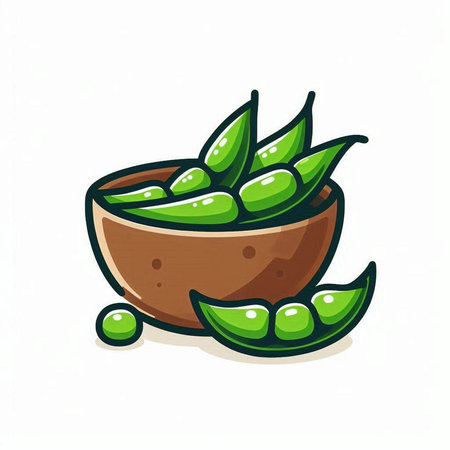 Green soybeans in a bowl on a white background. Vector illustration.のイラスト素材