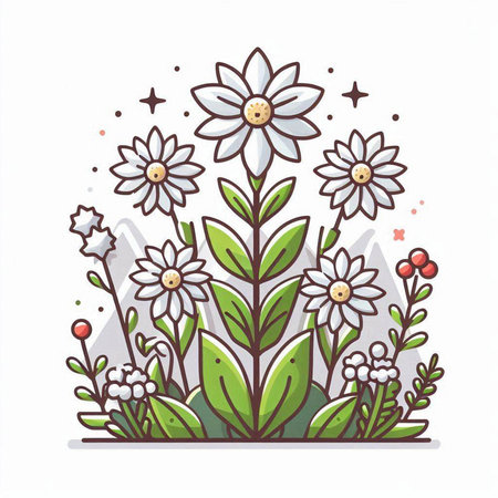 Flowers and leaves of chamomile. Vector illustration.のイラスト素材