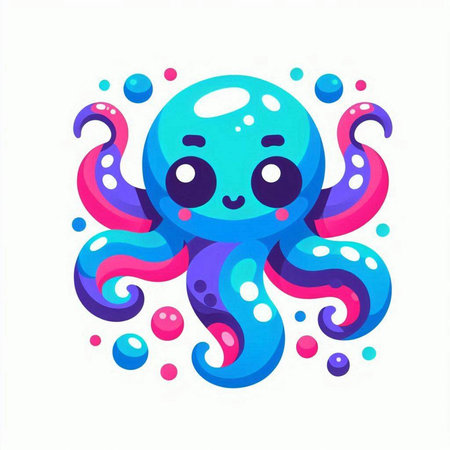 Cute cartoon octopus. Vector illustration isolated on white background.のイラスト素材