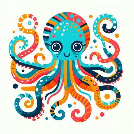 Cute octopus. Colorful vector illustration on white background.のイラスト素材