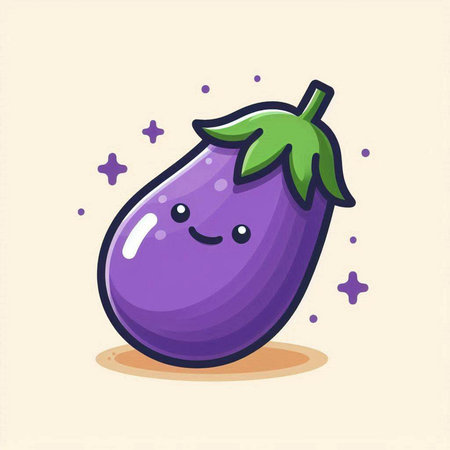 Cute purple eggplant character. Vector illustration in cartoon style.のイラスト素材