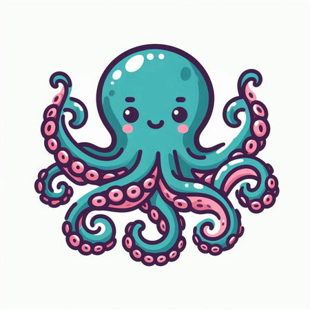 Cute cartoon octopus. Vector illustration isolated on white background.のイラスト素材