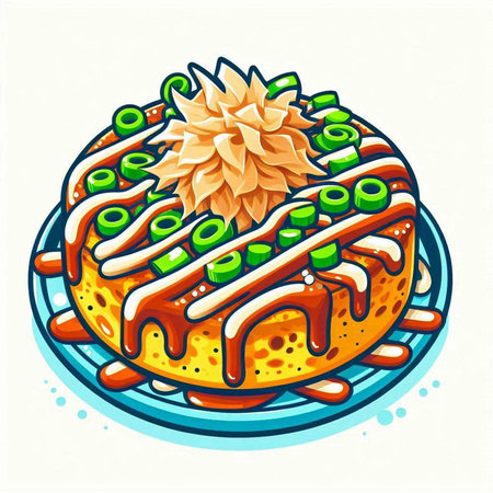 Vector illustration of sweet cake with whipped cream, caramel and sprinklesのイラスト素材